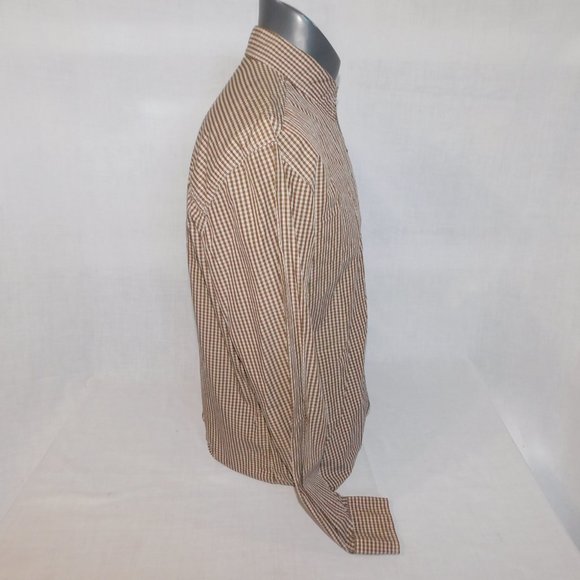 Mavi Mens L Brown White Check gingham button front long sleeve shirt - Picture 5 of 10